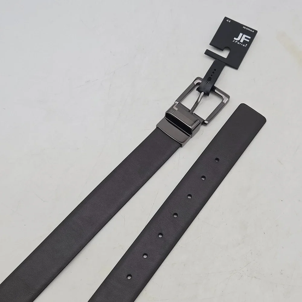 J. Ferrar Belt Black Grey Reversible Syn Leather Mens 44 Gunmetal Buckle New